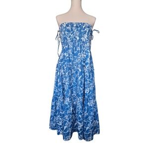 Sugarlips Size M Blue White Floral Strapless‎ Smocked Tiered Maxi Dress New